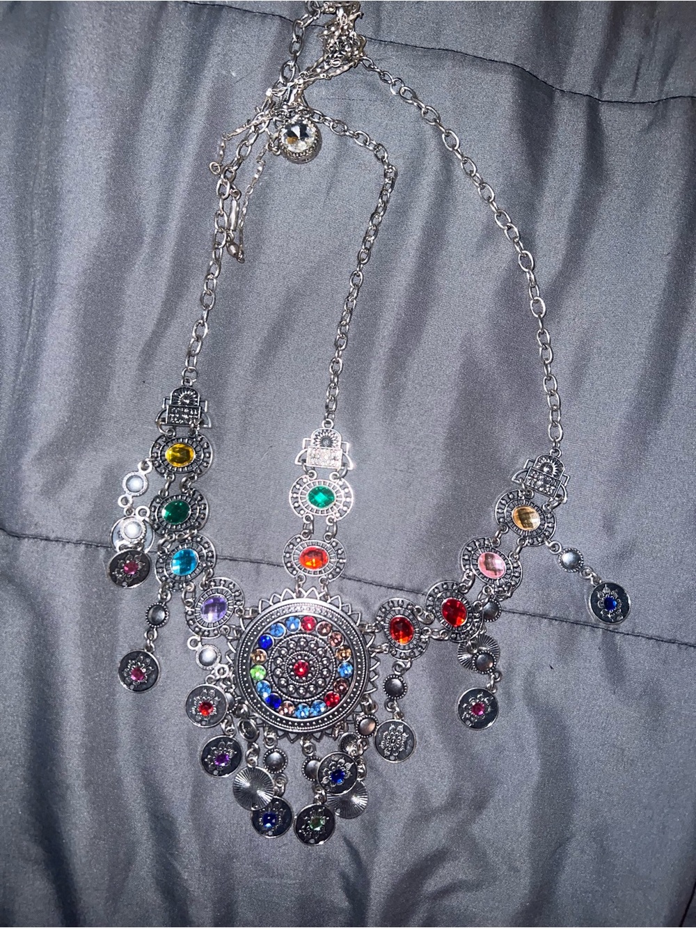 Multicolor Bohemian Pendant Necklace in Silver Tone